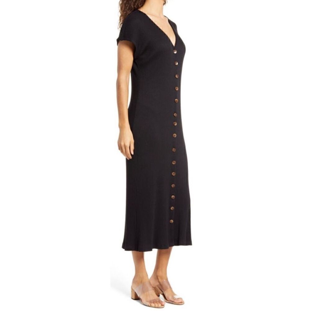 SANCIA The Delilah Midi Dress in Black Bamboo Rib NWOT Size Small